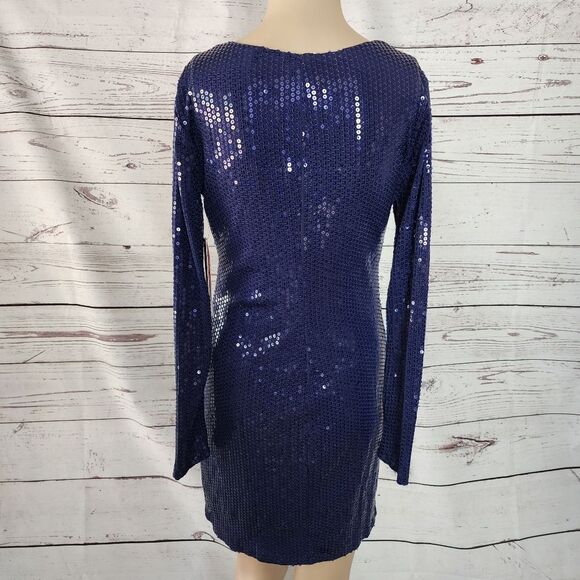 Aqua Navy Blue Long Sleeve Sequined Dress Small NWT - Picture 3 of 4